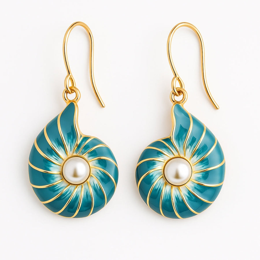 Seashell Pearl Gold Earrings