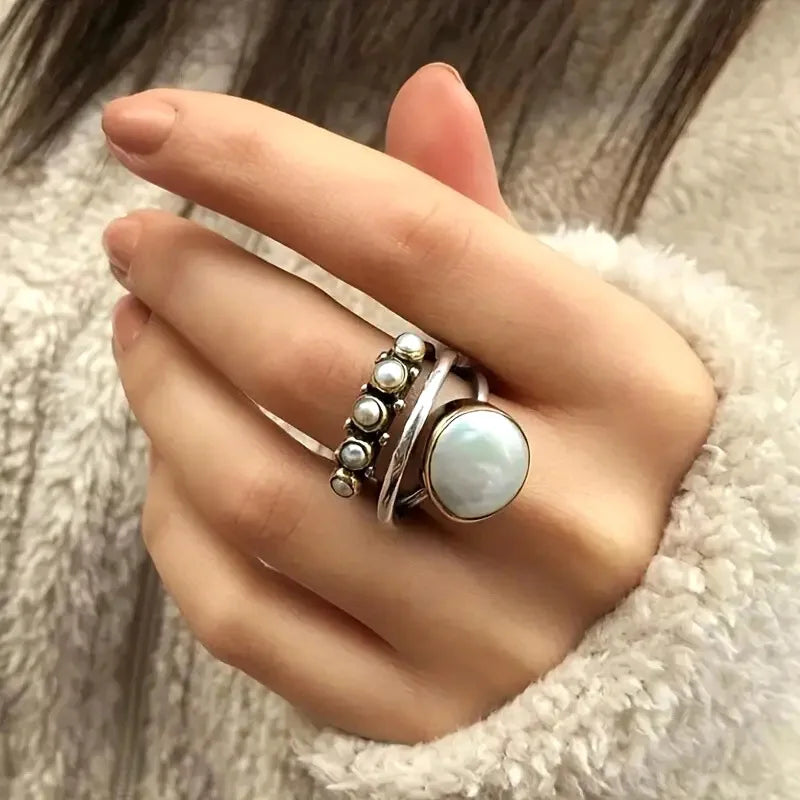 Pearl Stacking Rings Set