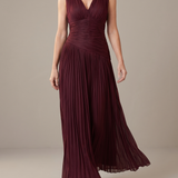 Signe | Pleated V Neck Midi Dress